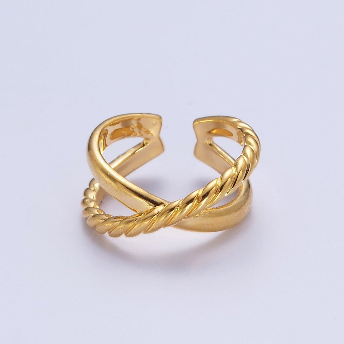 24K Gold Filled Double Band Cross Braided Twist Adjustable Gold Ring | S-371