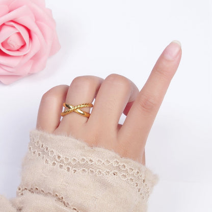 24K Gold Filled Double Band Cross Braided Twist Adjustable Gold Ring | S-371