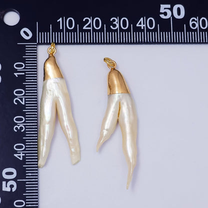 24K Gold Filled Double Biwa V White Freshwater Pearl Foil Charm | P1941