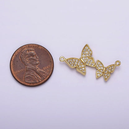 24K Gold Filled Double Butterfly Mariposa Micro Paved CZ 26.5mm Connector | Y-756
