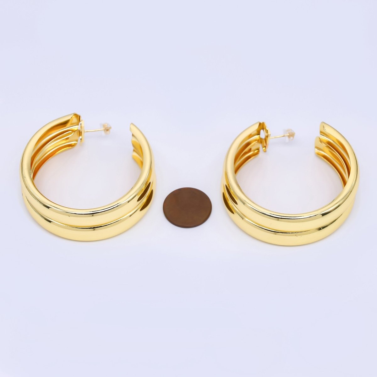 24K Gold Filled Double C-Shaped Hoop Earrings in Gold and Silver | Q422 Q423