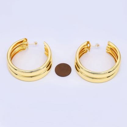 24K Gold Filled Double C-Shaped Hoop Earrings in Gold and Silver | Q422 Q423
