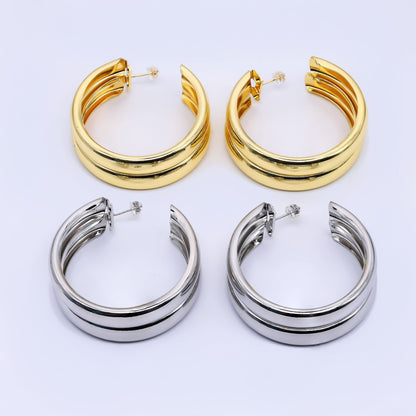 24K Gold Filled Double C-Shaped Hoop Earrings in Gold and Silver | Q422 Q423