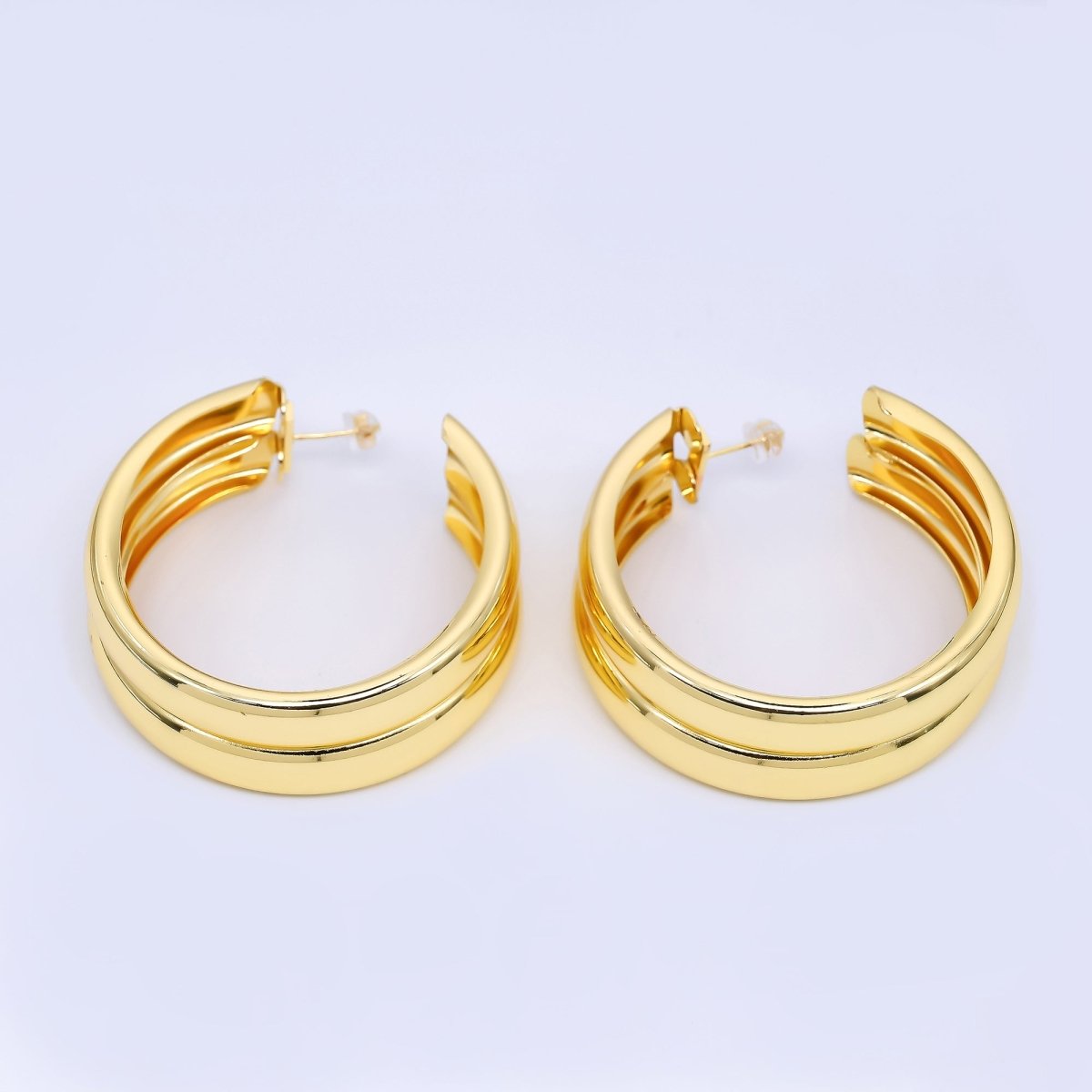 24K Gold Filled Double C-Shaped Hoop Earrings in Gold and Silver | Q422 Q423