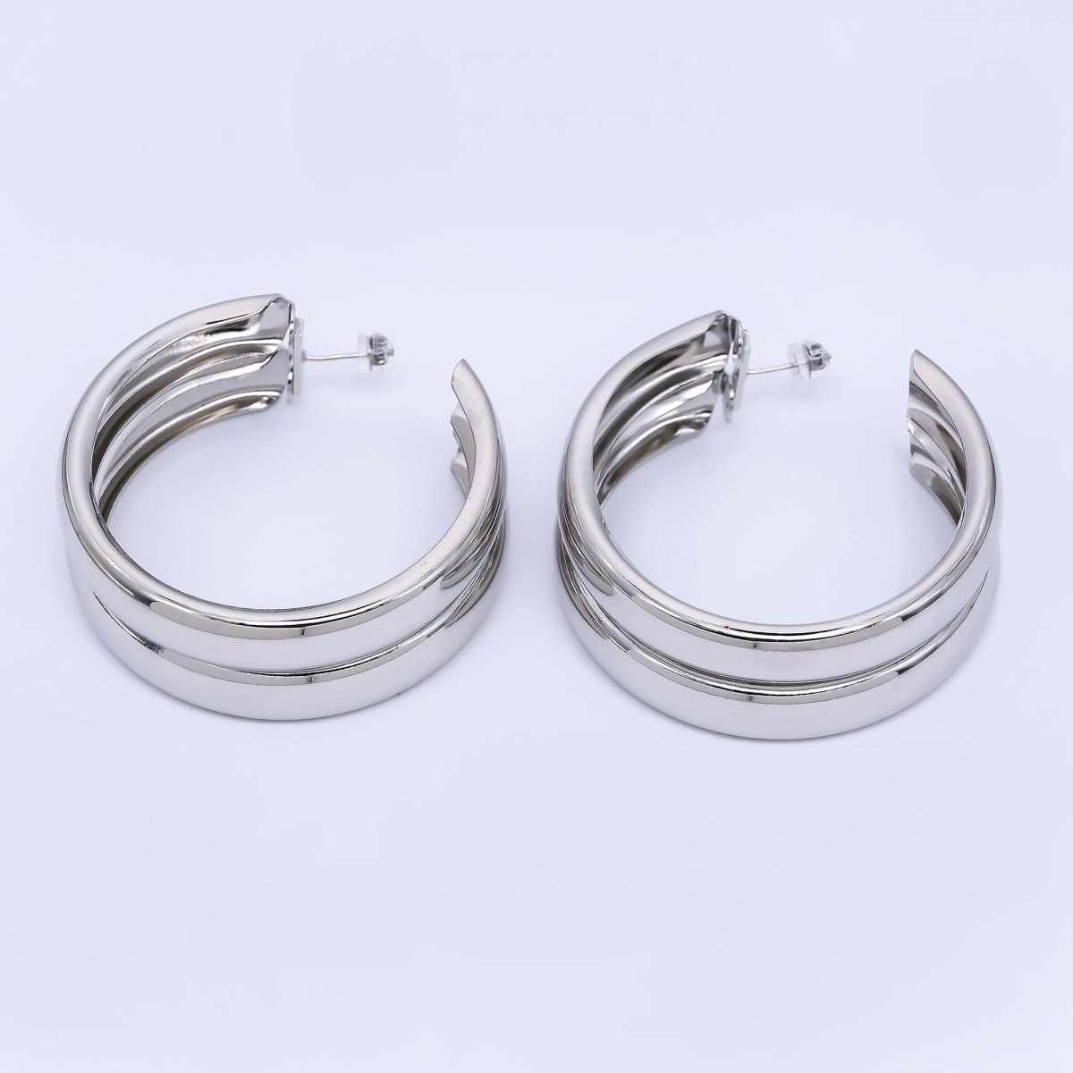 24K Gold Filled Double C-Shaped Hoop Earrings in Gold and Silver | Q422 Q423
