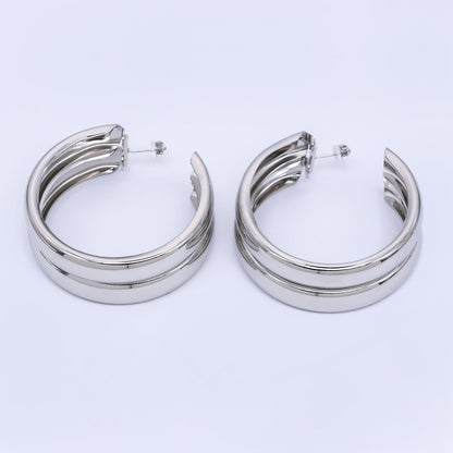 24K Gold Filled Double C-Shaped Hoop Earrings in Gold and Silver | Q422 Q423