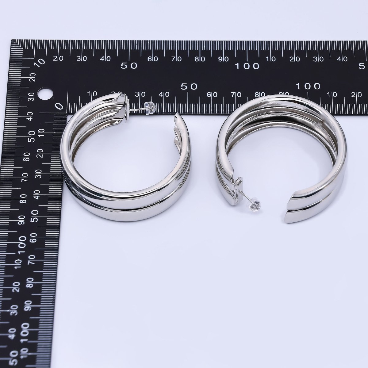 24K Gold Filled Double C-Shaped Hoop Earrings in Gold and Silver | Q422 Q423