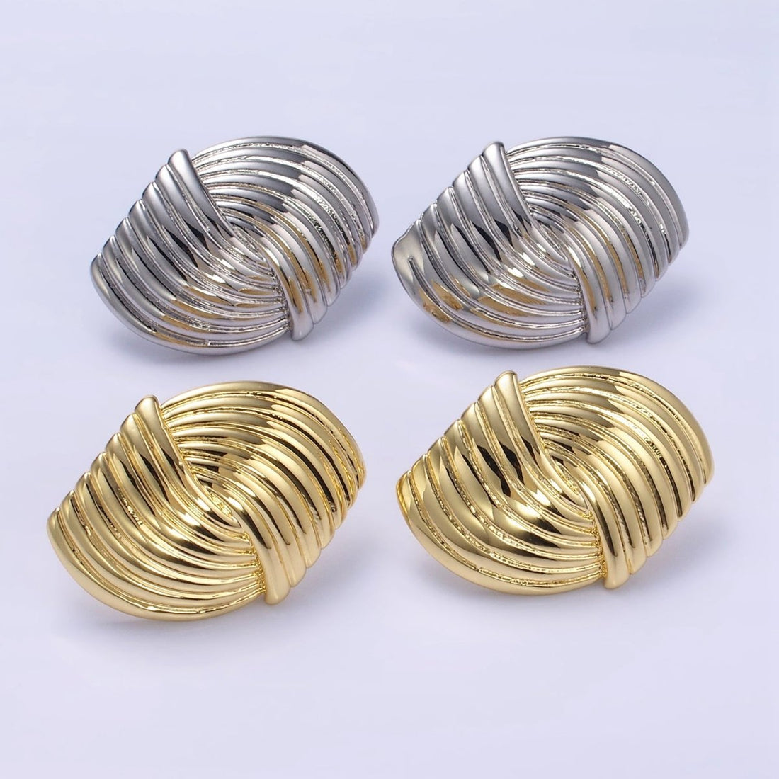 24K Gold Filled Double Curved Puffed Lined Geometric Stud Earrings in Gold &amp; Silver | T314 T315