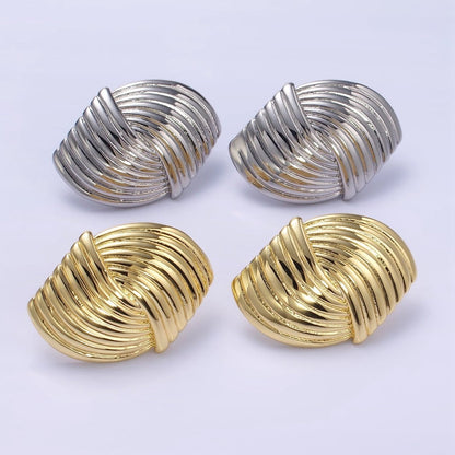 24K Gold Filled Double Curved Puffed Lined Geometric Stud Earrings in Gold &amp; Silver | T314 T315