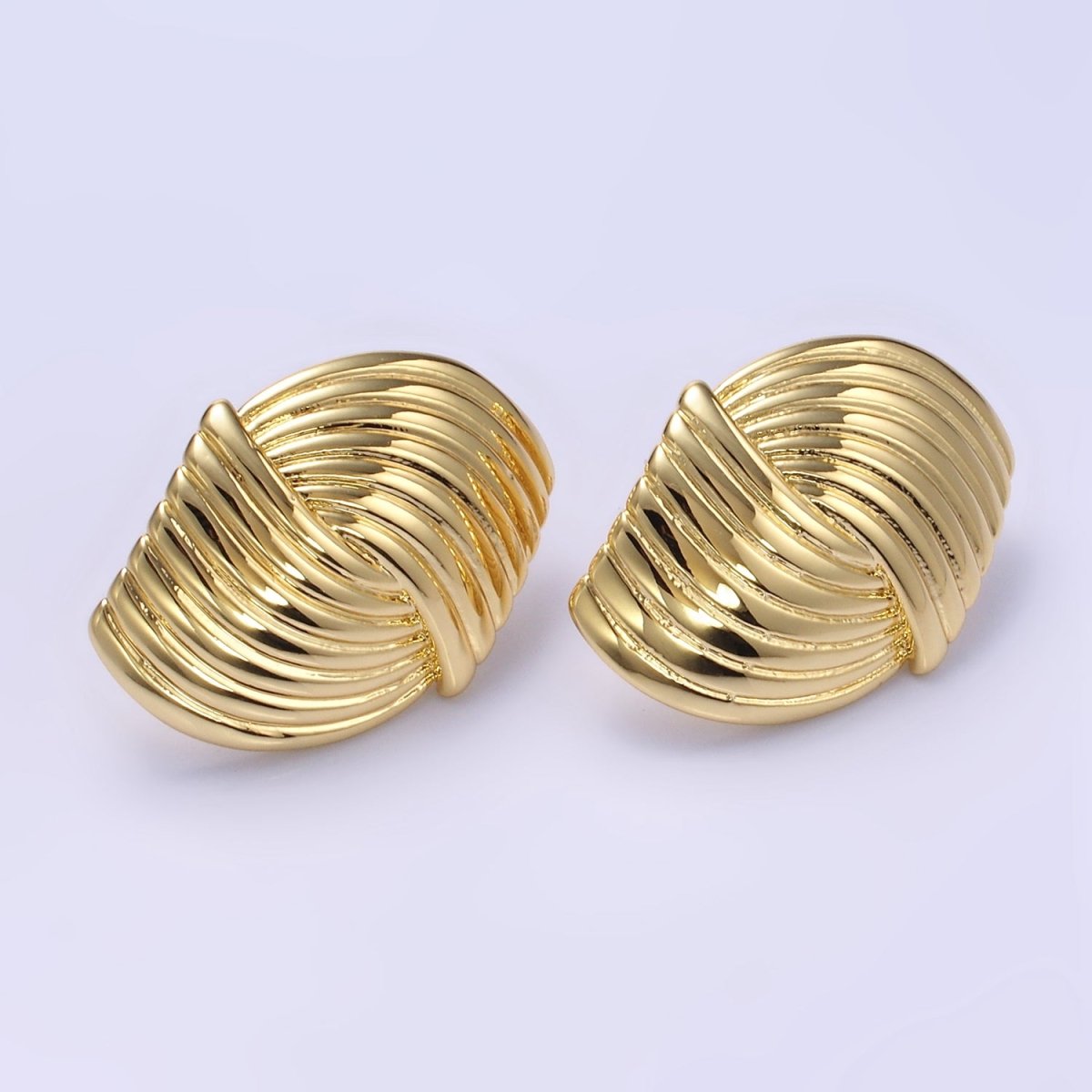 24K Gold Filled Double Curved Puffed Lined Geometric Stud Earrings in Gold &amp; Silver | T314 T315