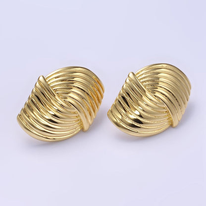 24K Gold Filled Double Curved Puffed Lined Geometric Stud Earrings in Gold &amp; Silver | T314 T315