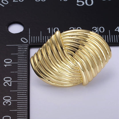 24K Gold Filled Double Curved Puffed Lined Geometric Stud Earrings in Gold &amp; Silver | T314 T315