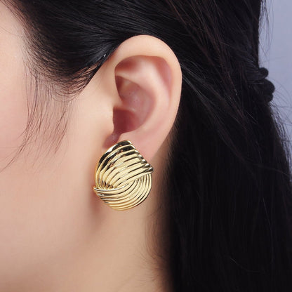 24K Gold Filled Double Curved Puffed Lined Geometric Stud Earrings in Gold &amp; Silver | T314 T315