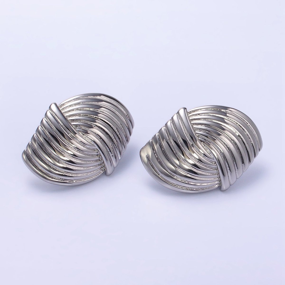 24K Gold Filled Double Curved Puffed Lined Geometric Stud Earrings in Gold &amp; Silver | T314 T315