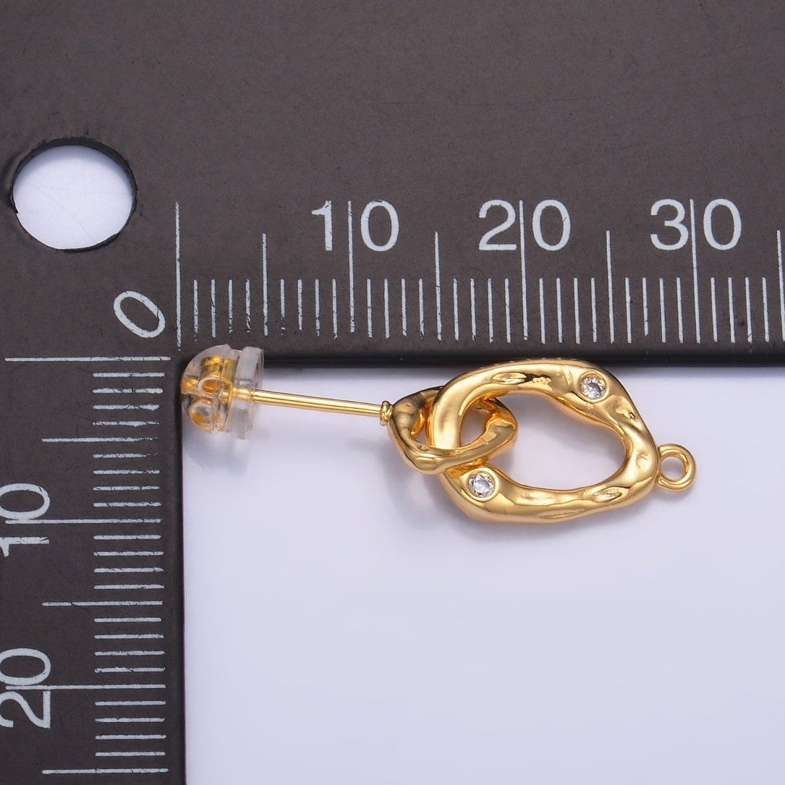 24K Gold Filled Double CZ Hammered Loop Drop Stud Earrings Findings | Z1012