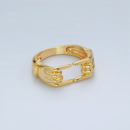 24K Gold Filled Double Hand Gesture Minimalist Ring | O988