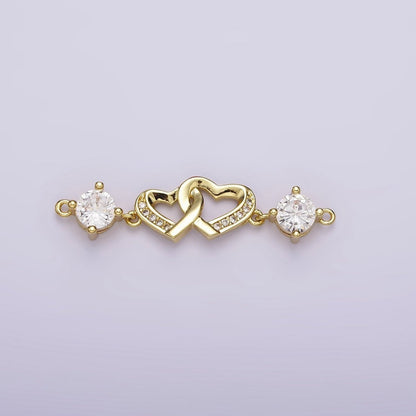 24K Gold Filled Double Heart Micro Paved Clear CZ Infinity Twin Heart Charm Connector 33mm | Y-00755