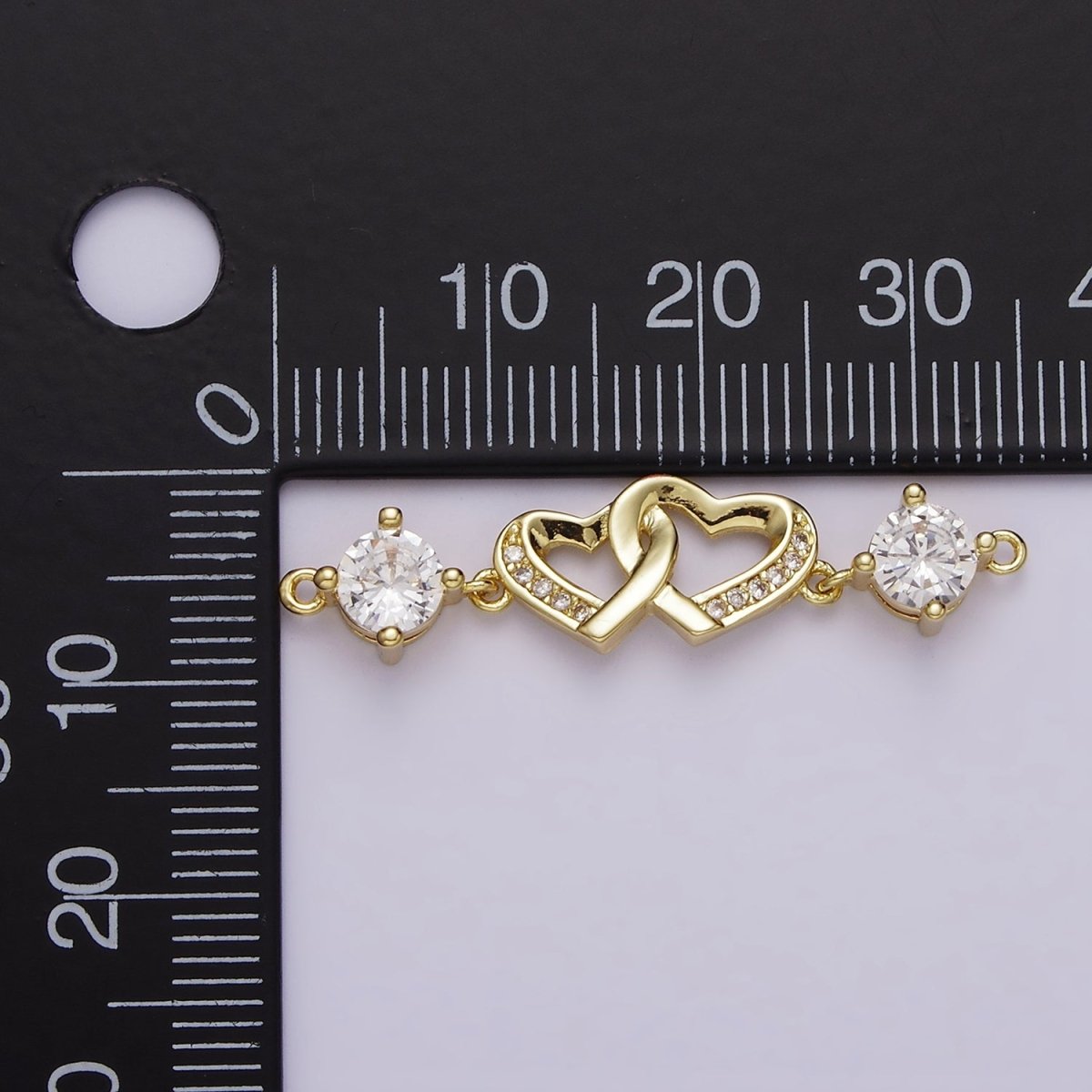 24K Gold Filled Double Heart Micro Paved Clear CZ Infinity Twin Heart Charm Connector 33mm | Y-00755