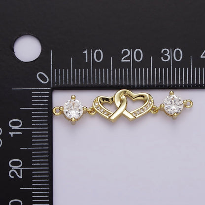 24K Gold Filled Double Heart Micro Paved Clear CZ Infinity Twin Heart Charm Connector 33mm | Y-00755