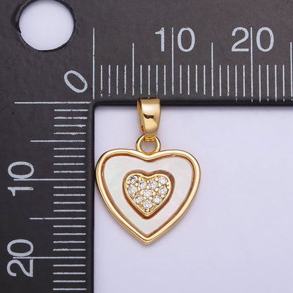 24K Gold Filled Double Heart Micro Paved CZ Shell Pearl Pendant | AA572