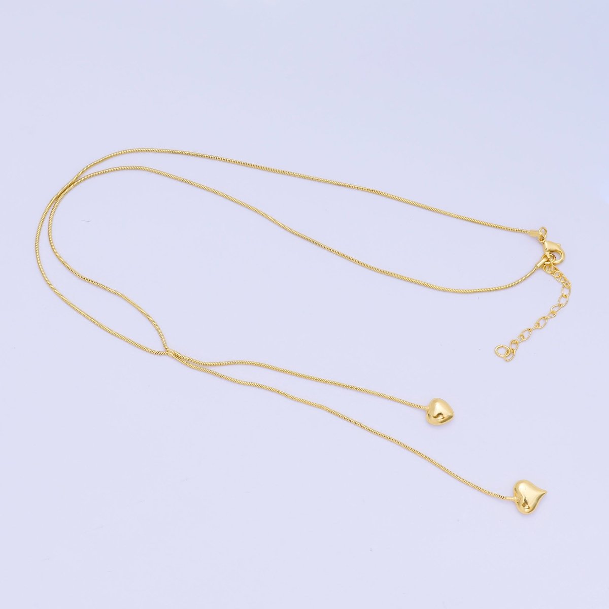 24K Gold Filled Double Heartfelt Tangled Herringbone Snake Chain Necklace 16.73 Inch with Extender | WA-3350
