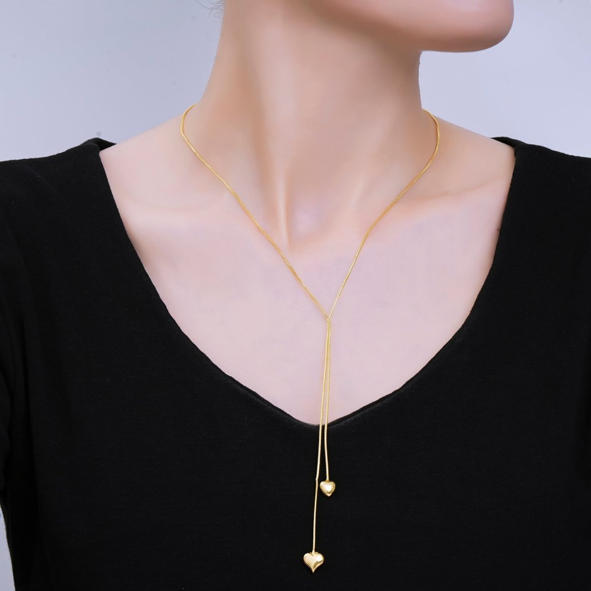 24K Gold Filled Double Heartfelt Tangled Herringbone Snake Chain Necklace 16.73 Inch with Extender | WA-3350