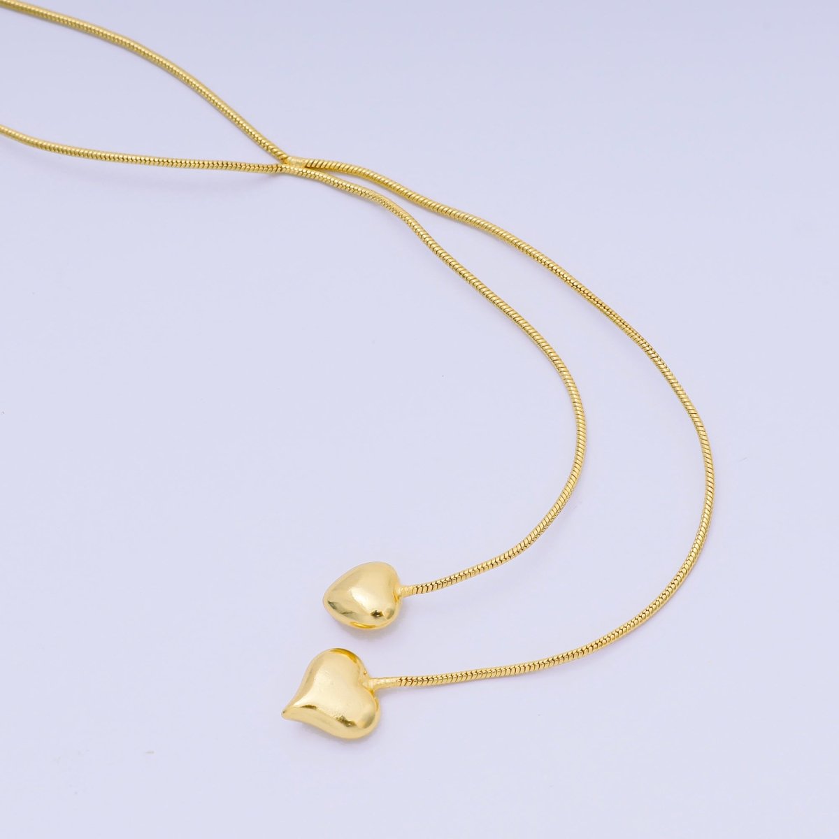24K Gold Filled Double Heartfelt Tangled Herringbone Snake Chain Necklace 16.73 Inch with Extender | WA-3350