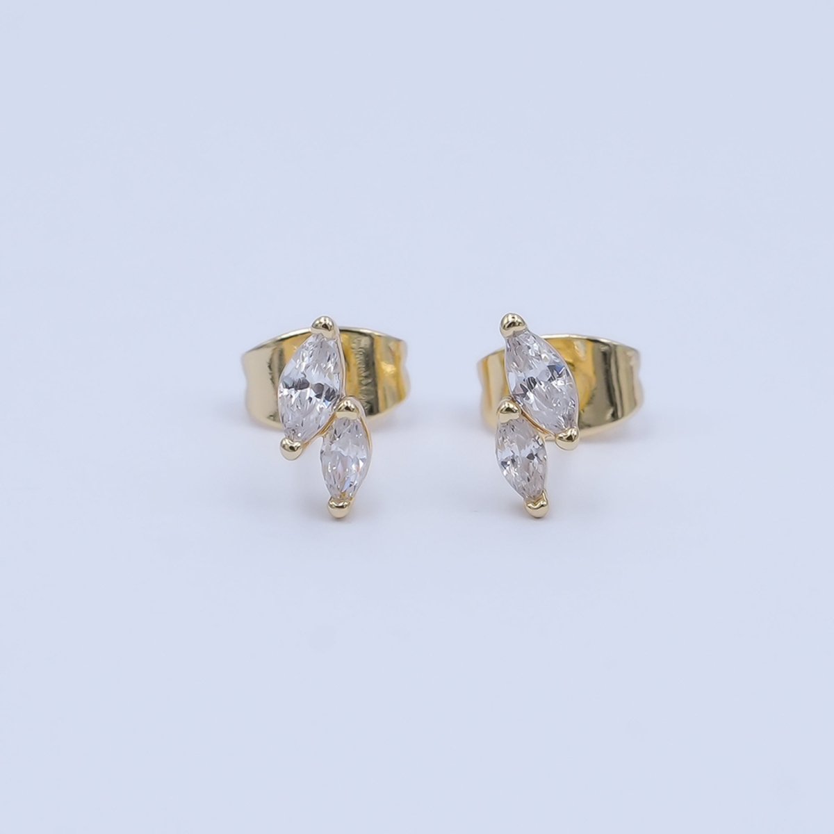 24K Gold Filled Double Marquise CZ Stud Earrings in Gold &amp; Silver | AI547 AI548
