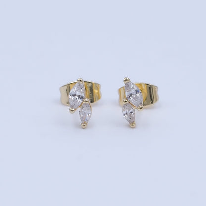 24K Gold Filled Double Marquise CZ Stud Earrings in Gold &amp; Silver | AI547 AI548