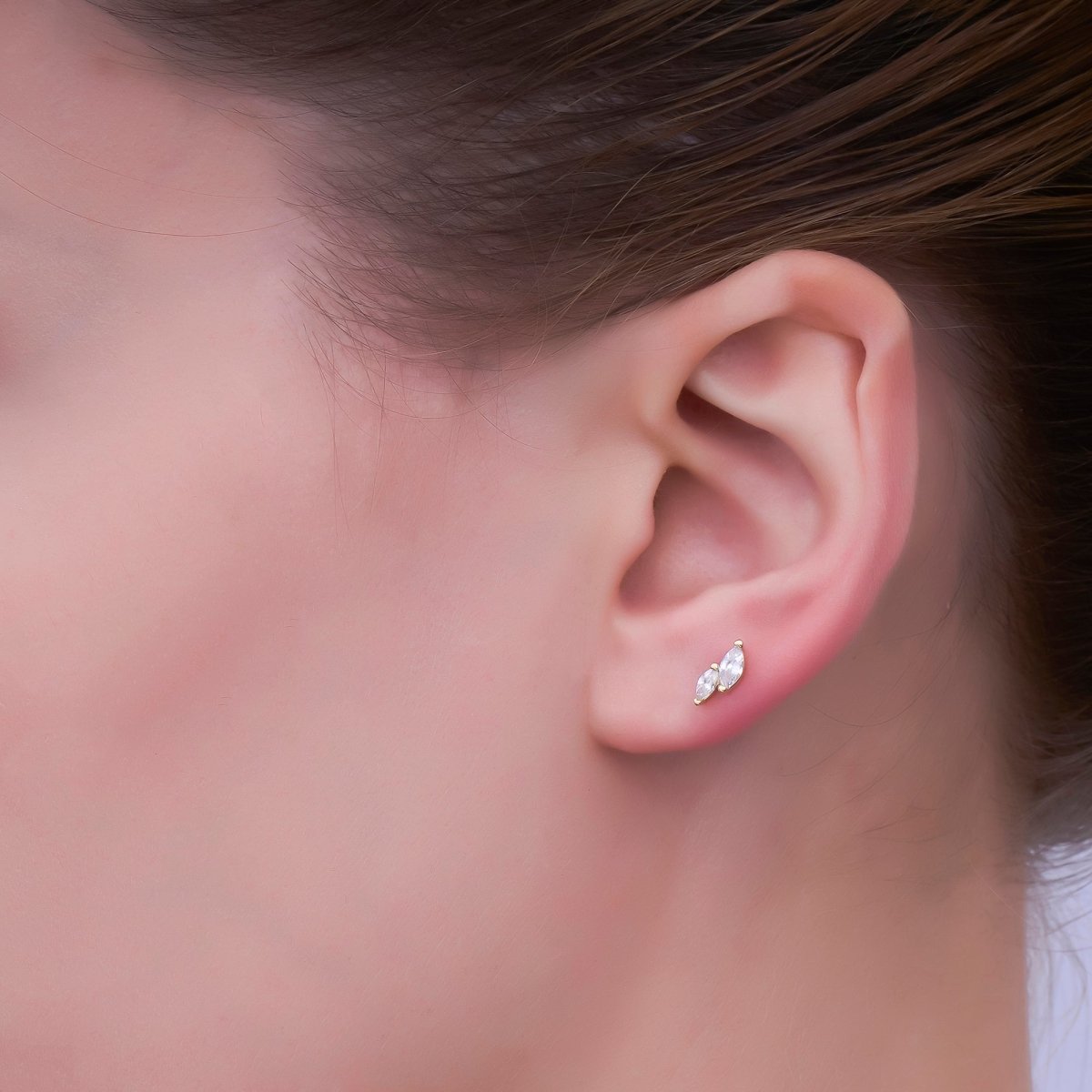 24K Gold Filled Double Marquise CZ Stud Earrings in Gold &amp; Silver | AI547 AI548