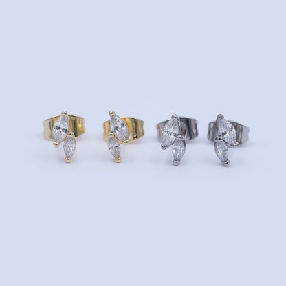 24K Gold Filled Double Marquise CZ Stud Earrings in Gold &amp; Silver | AI547 AI548