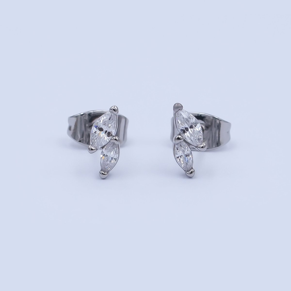 24K Gold Filled Double Marquise CZ Stud Earrings in Gold &amp; Silver | AI547 AI548