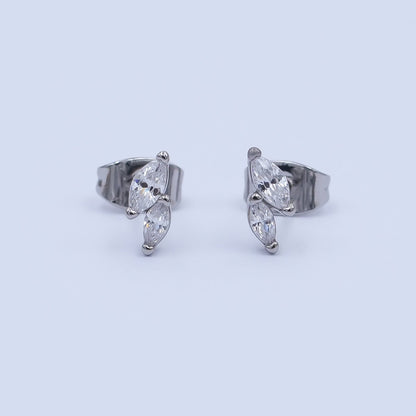 24K Gold Filled Double Marquise CZ Stud Earrings in Gold &amp; Silver | AI547 AI548
