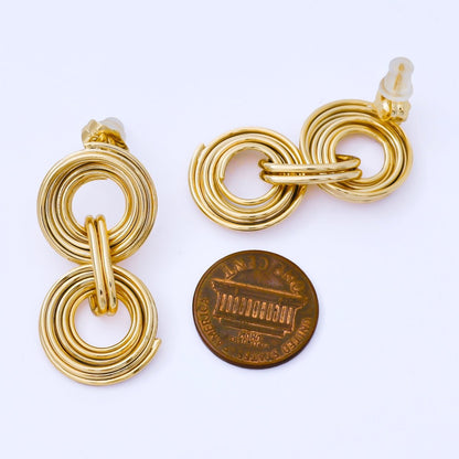 24K Gold Filled Double Multiple Linear Band Round Geometric Drop Stud Earrings | AB1641