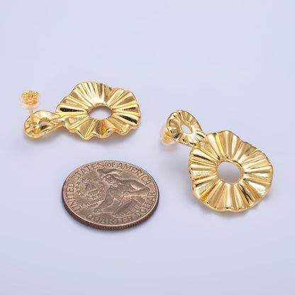24K Gold Filled Double Open Round Sunburst Drop Stud Earrings | AB1029
