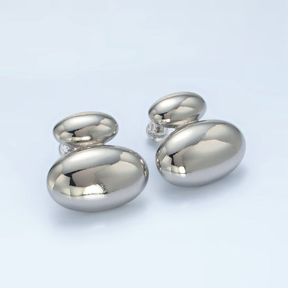 24K Gold Filled Double Oval Dome Minimalist Stud Earrings in Gold &amp; Silver | P530 P531
