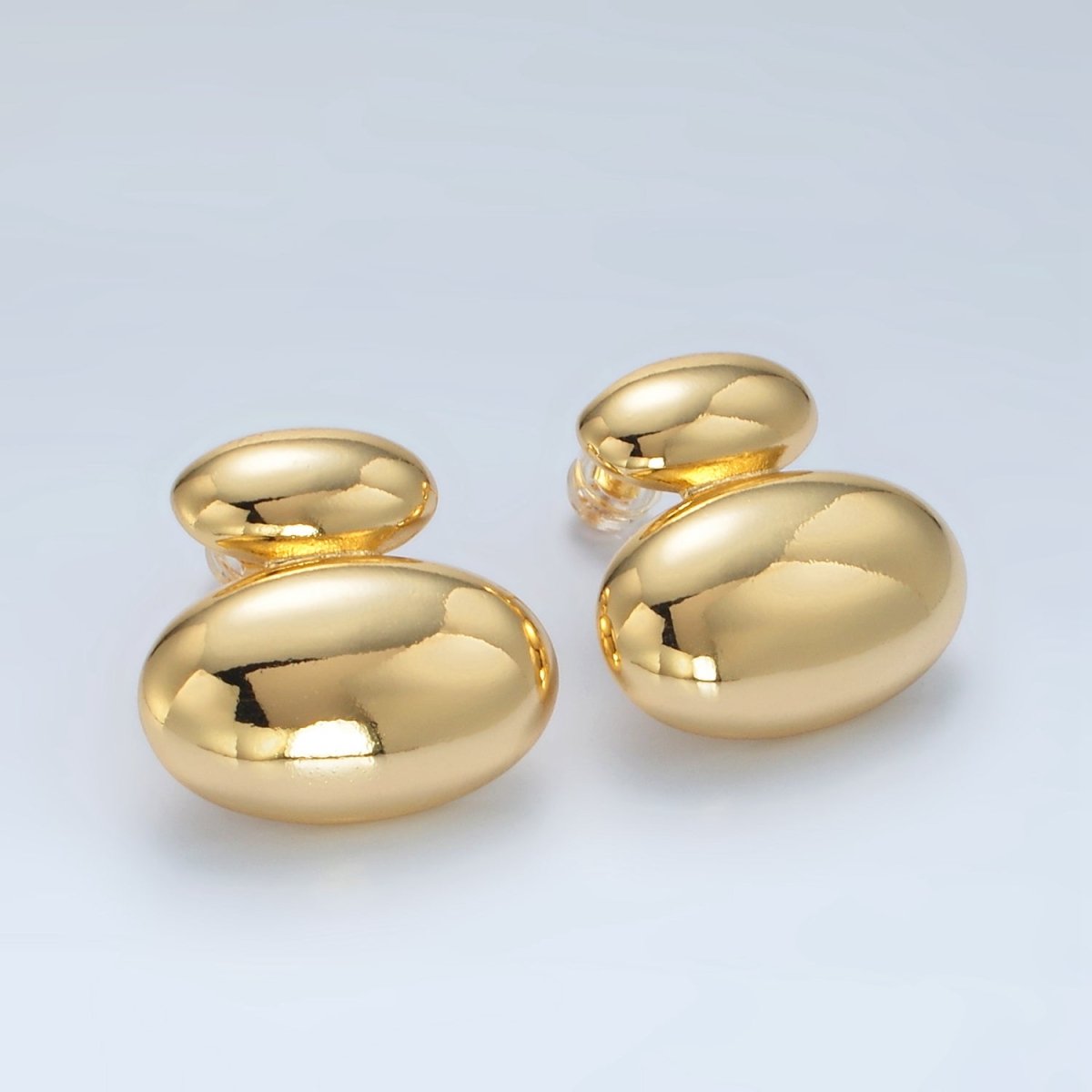 24K Gold Filled Double Oval Dome Minimalist Stud Earrings in Gold &amp; Silver | P530 P531