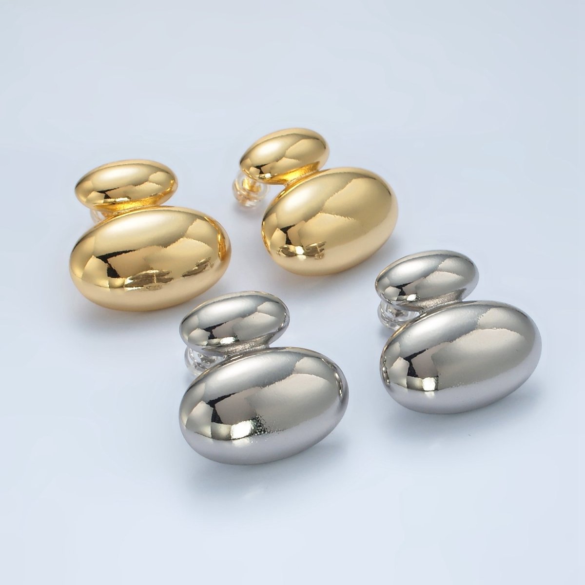 24K Gold Filled Double Oval Dome Minimalist Stud Earrings in Gold &amp; Silver | P530 P531