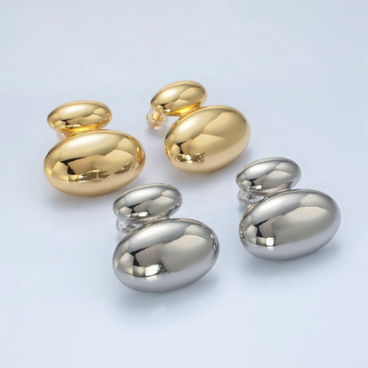 24K Gold Filled Double Oval Dome Minimalist Stud Earrings in Gold &amp; Silver | P530 P531