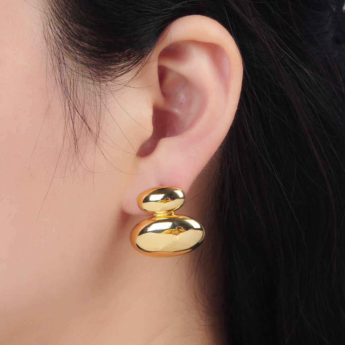 24K Gold Filled Double Oval Dome Minimalist Stud Earrings in Gold &amp; Silver | P530 P531