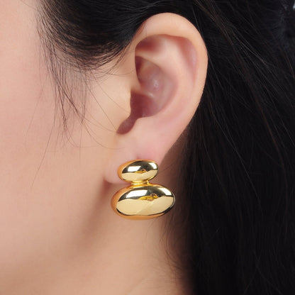 24K Gold Filled Double Oval Dome Minimalist Stud Earrings in Gold &amp; Silver | P530 P531