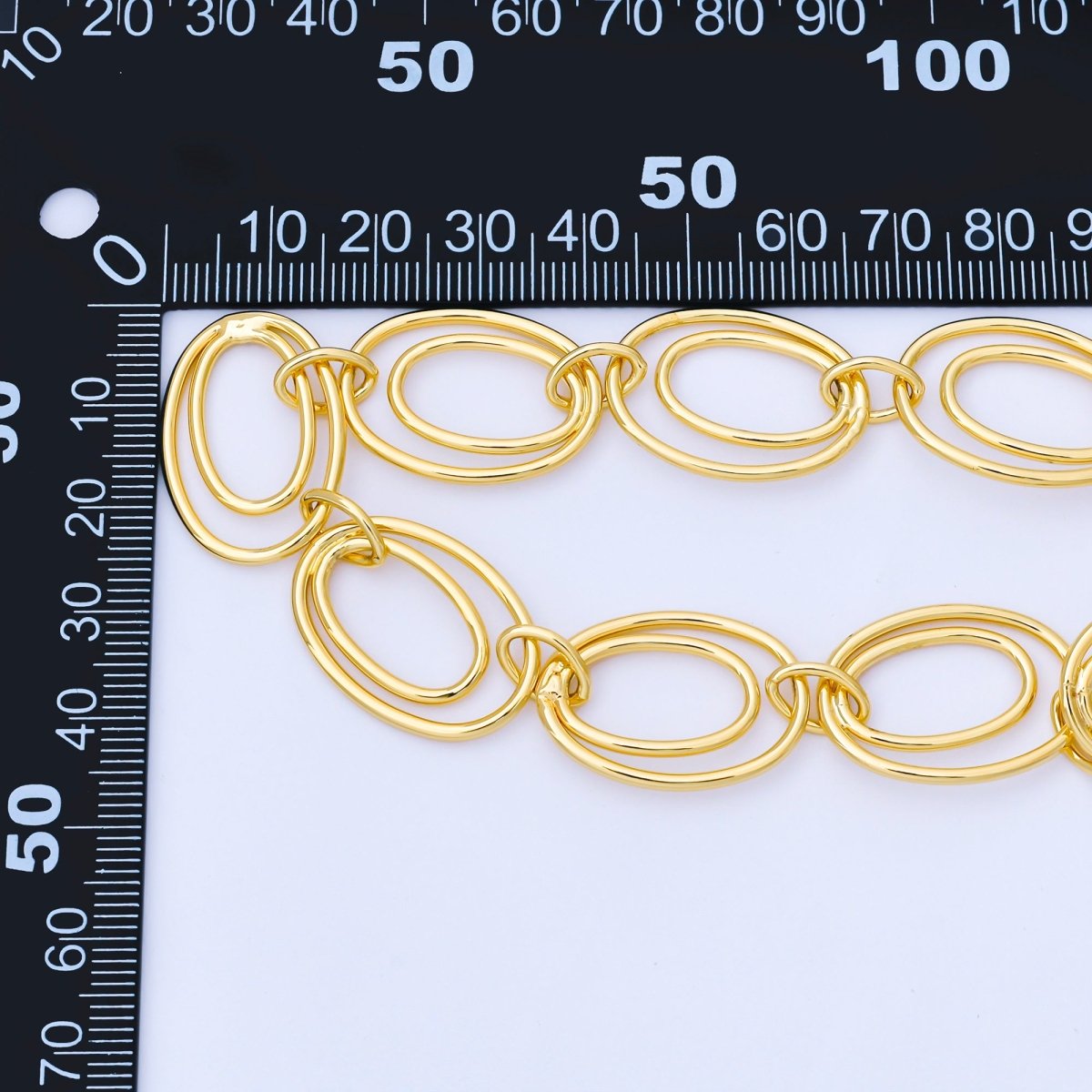 24K Gold Filled Double Oval Interlock Link Cable Unfinished Chain by Yard | Roll-1746