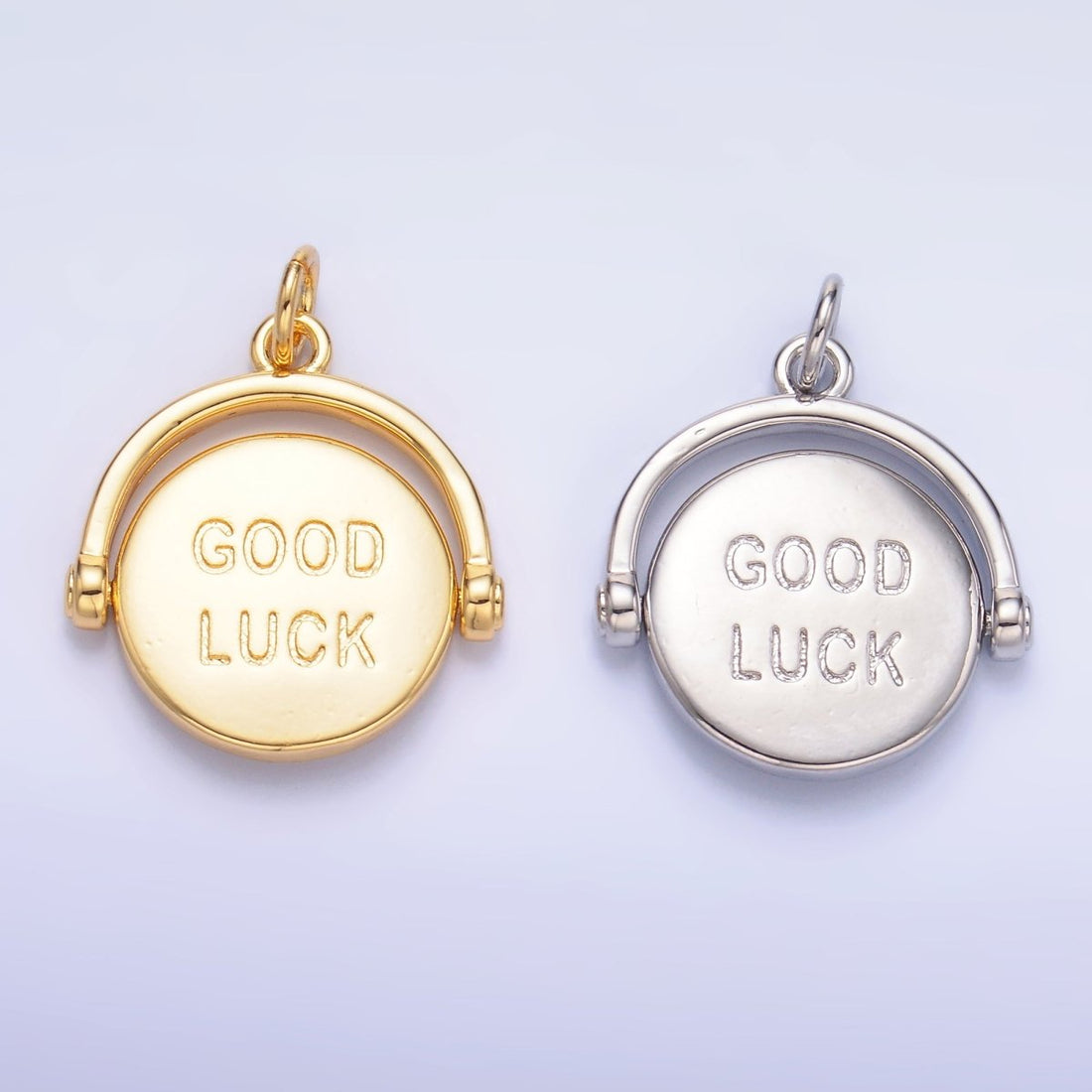 24K Gold Filled Double Sided "Good Luck" "Try Again" Coin Charm in Gold &amp; Silver | W401