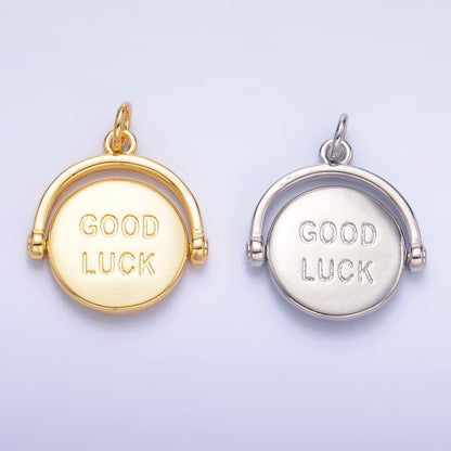 24K Gold Filled Double Sided "Good Luck" "Try Again" Coin Charm in Gold &amp; Silver | W401