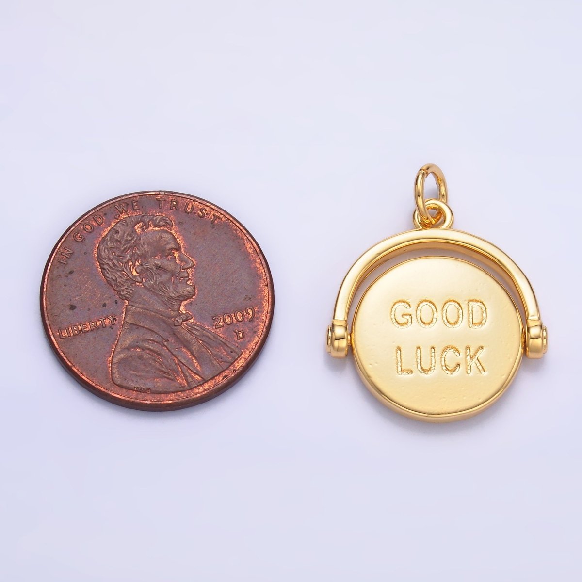 24K Gold Filled Double Sided "Good Luck" "Try Again" Coin Charm in Gold &amp; Silver | W401