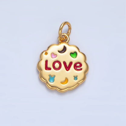 24K Gold Filled Double Sided "Lucky" "Love" Enamel Charm | X618