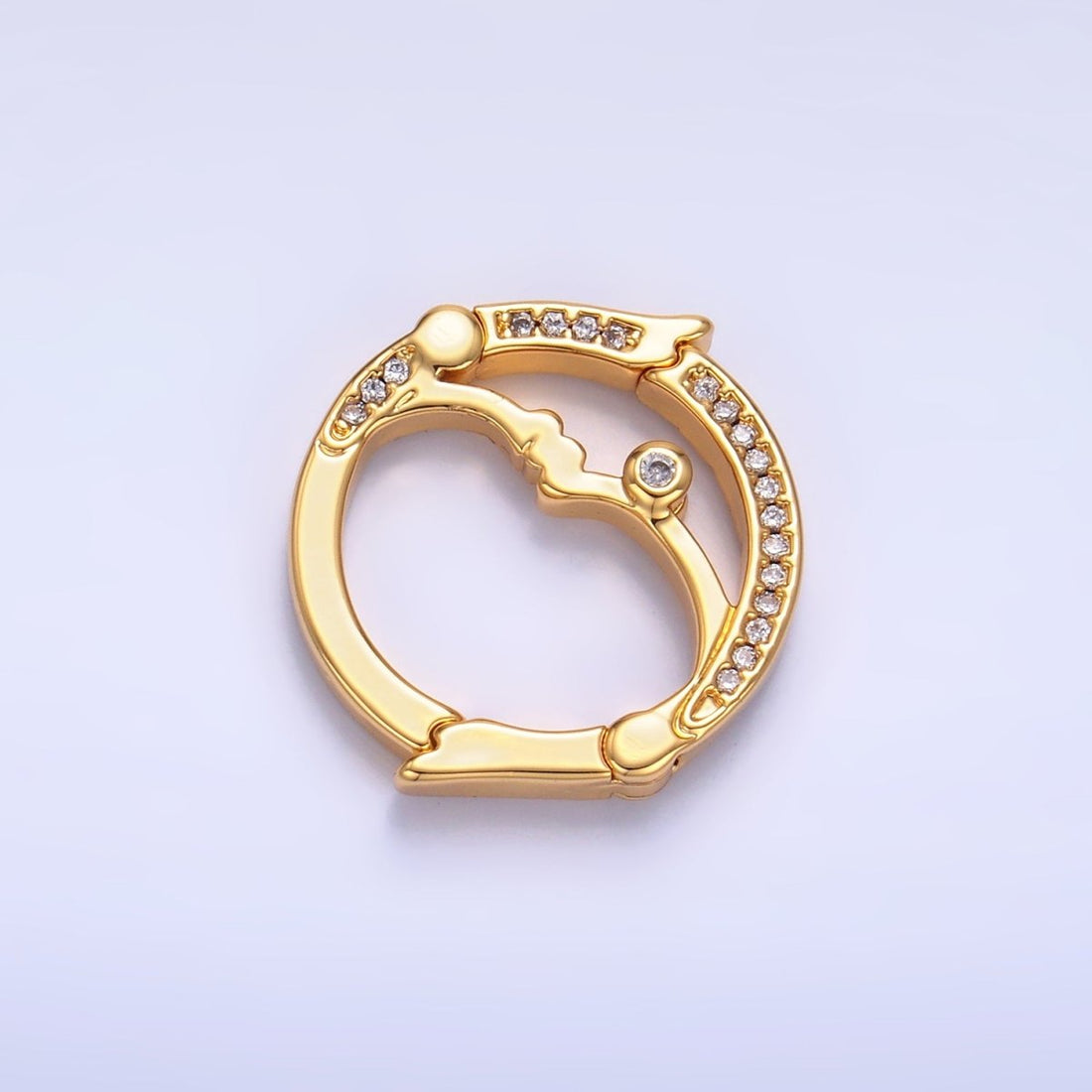 24K Gold Filled Double Sided Pull Closure Micro Paved CZ Celestial Moon Face Findings | Z1027