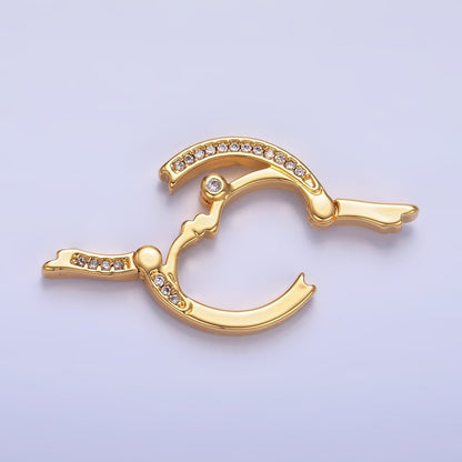 24K Gold Filled Double Sided Pull Closure Micro Paved CZ Celestial Moon Face Findings | Z1027
