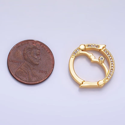 24K Gold Filled Double Sided Pull Closure Micro Paved CZ Celestial Moon Face Findings | Z1027