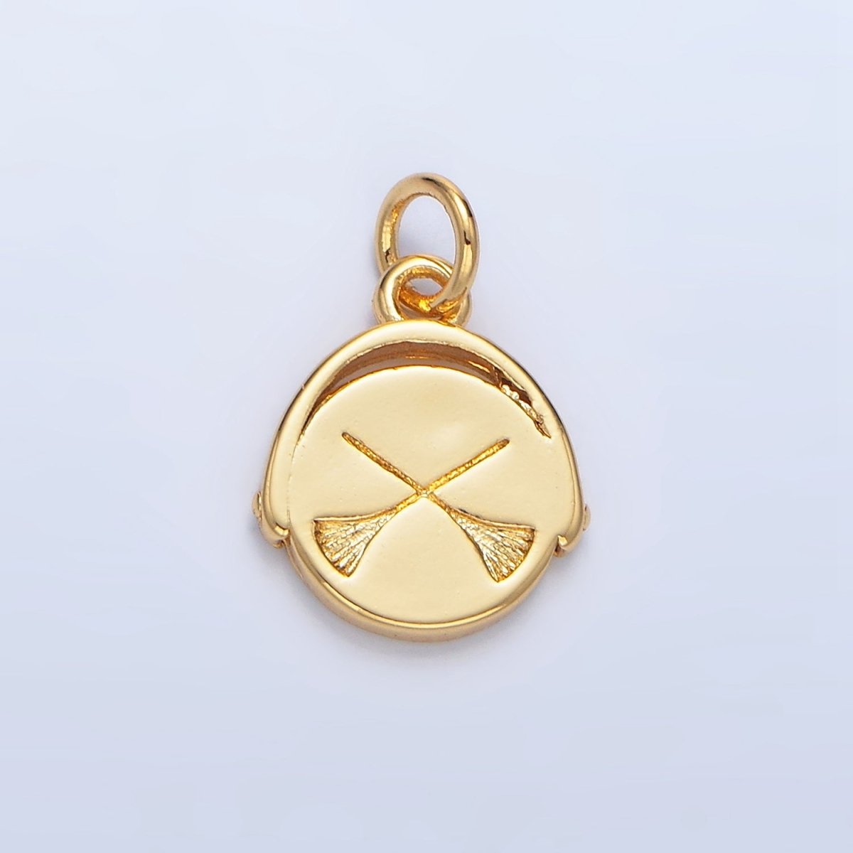 24K Gold Filled 14mm Double Sided Witch Hat Broom Stamped Round Charm in Gold &amp; Silver | X908